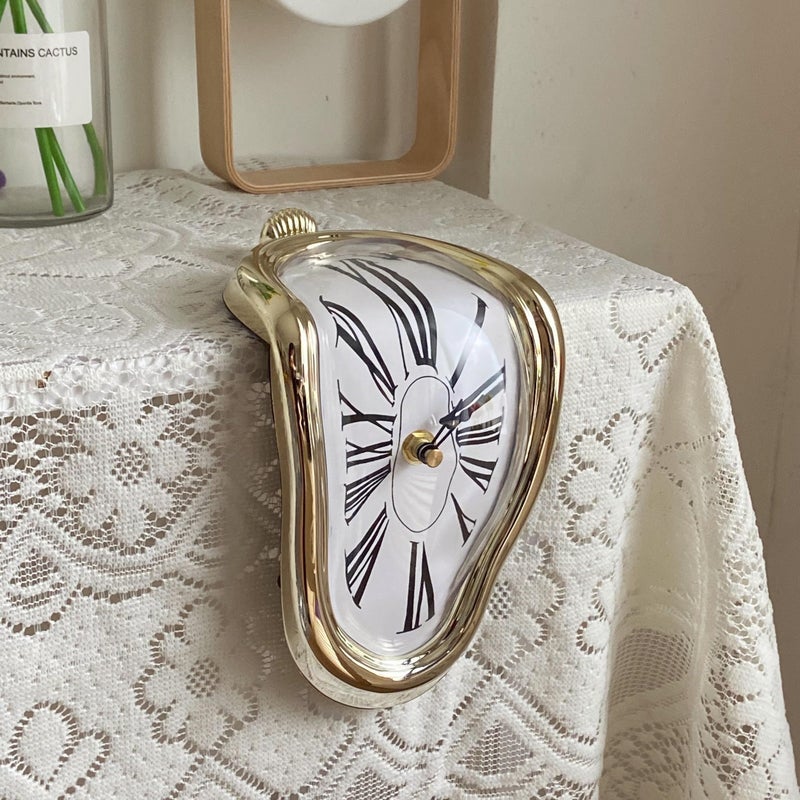 FAREVER Melting Clock, Salvador Dali Watch Melted Clock for Decorative Home Office Shelf Desk Table Funny Creative Gift, Rome Gold - Image 5